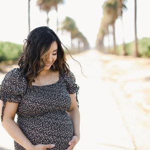 Black Floral Smocked Maternity Mini Dress